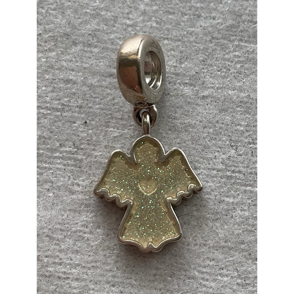retired Pandora Snow Angel Glitter Enamel Dangle Charm ALE 925 Sterling Silver